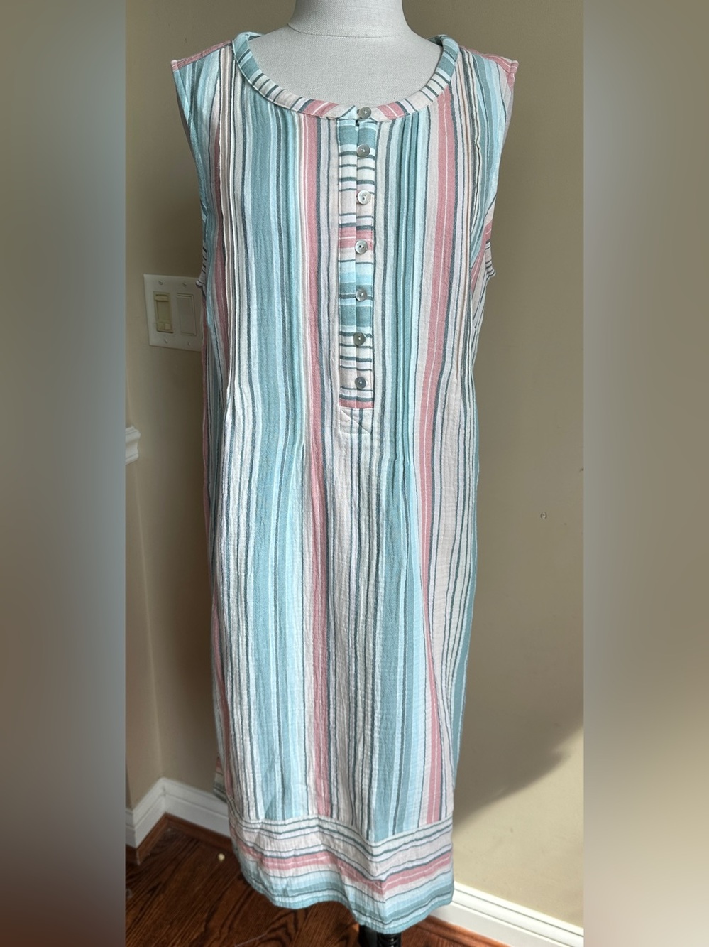 NWT J.Jill 100% Cotton Gauze Striped Dress, Size Large